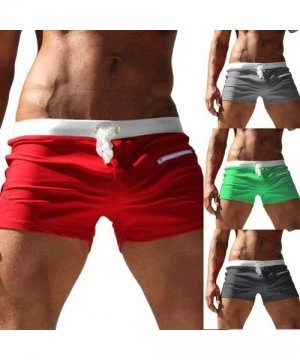 Briefs 2 PCS Men's Solid Color Swim Trunks Drawstring Pockets Slim Beach Shorts Swimwear Men's Swimwear Breathable Swimming S...