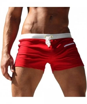 Briefs 2 PCS Men's Solid Color Swim Trunks Drawstring Pockets Slim Beach Shorts Swimwear Men's Swimwear Breathable Swimming S...