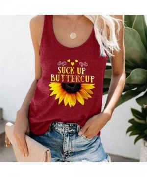 Tops Womens Sunflower Graphic Tank Tops Sleeveless Tee Shirts Crew Neck Letter Print Loose Blouse S-XXXL - Wine - CB190HZYE5I