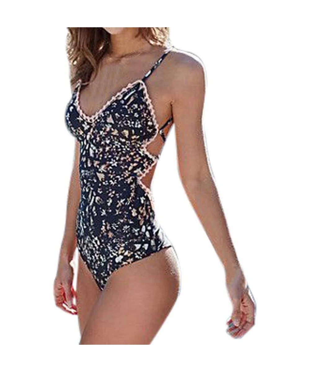 One-Pieces Sexy One Piece Swimsuit Women V Neck Floral Print One-Piece Bikini Swimwear Swimsuit Beachwear - Sexy Bathing Suit...