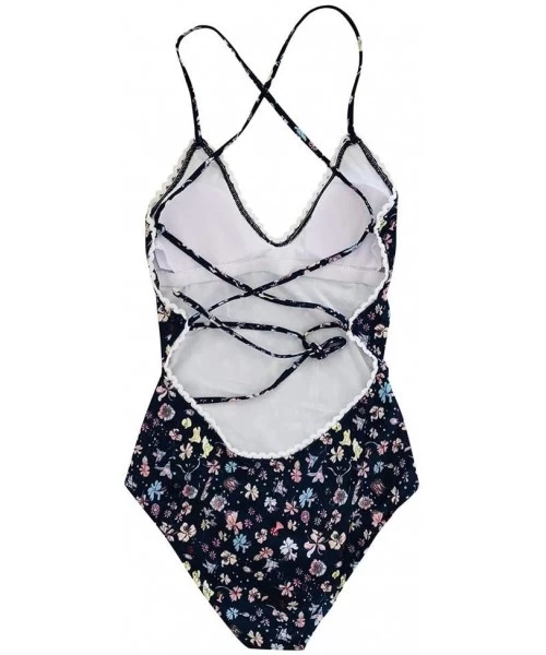 One-Pieces Sexy One Piece Swimsuit Women V Neck Floral Print One-Piece Bikini Swimwear Swimsuit Beachwear - Sexy Bathing Suit...