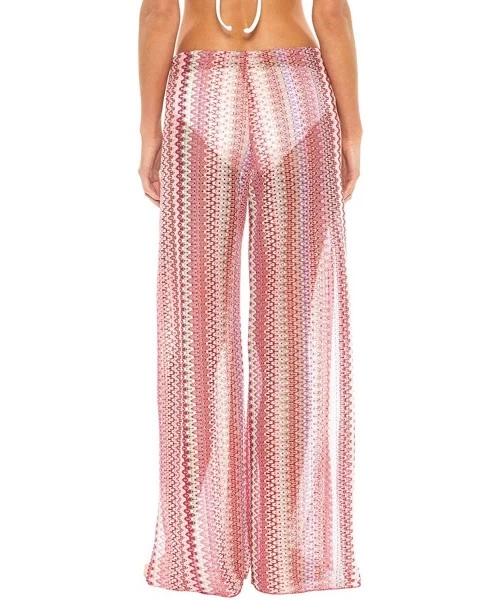 Bottoms Women's Pierside Crochet Split Leg Pants Swim Cover Up - Geranium - C218M2237A8