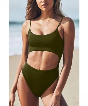 One-Pieces Women's Sexy One Piece Swimsuit High Waist Halter Cutout Monokini Tummy Control Swimwear Summer Beachwear Army Gre...