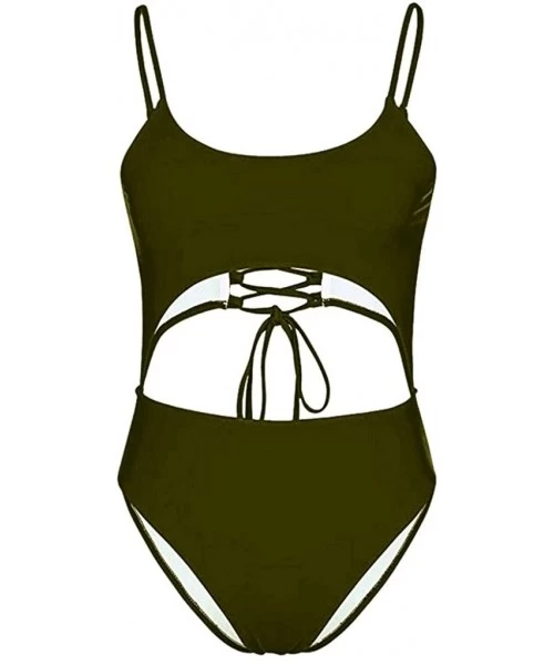 One-Pieces Women's Sexy One Piece Swimsuit High Waist Halter Cutout Monokini Tummy Control Swimwear Summer Beachwear Army Gre...