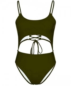 One-Pieces Women's Sexy One Piece Swimsuit High Waist Halter Cutout Monokini Tummy Control Swimwear Summer Beachwear Army Gre...