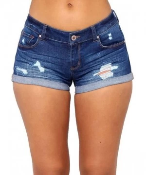 Board Shorts Women'S Sexy Juniors Vintage Holes Denim High Waisted Folded Hem Jeans Shorts Denim Shorts Pants - Deep Blue - C...