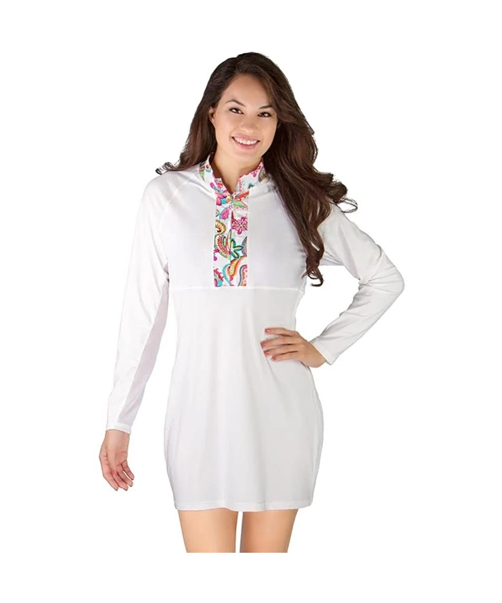 Cover-Ups UV Sun Protection Long Sleeve Rashguard Swim Dress Cover-up - White - CI11ZMNG7XV