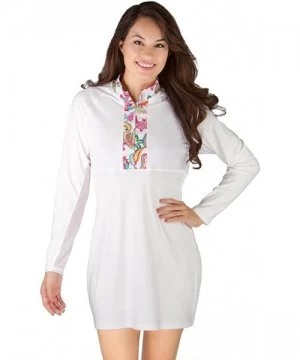 Cover-Ups UV Sun Protection Long Sleeve Rashguard Swim Dress Cover-up - White - CI11ZMNG7XV