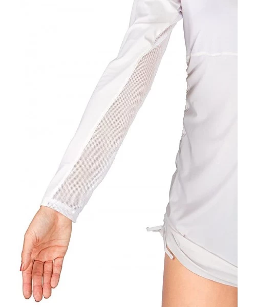 Cover-Ups UV Sun Protection Long Sleeve Rashguard Swim Dress Cover-up - White - CI11ZMNG7XV