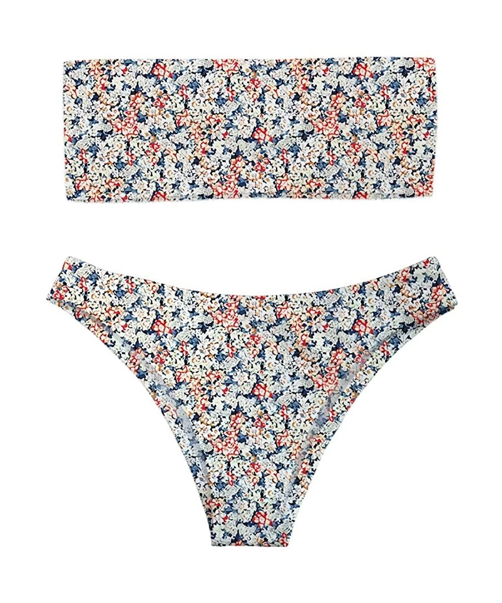 Sets Women Fashion Printed Bandeau Bikini Set Strapless High Cut Swimsuit - Flower 10 - CD18OLGRDO4