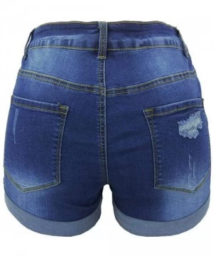 Board Shorts Women'S Sexy Juniors Vintage Holes Denim High Waisted Folded Hem Jeans Shorts Denim Shorts Pants - Deep Blue - C...