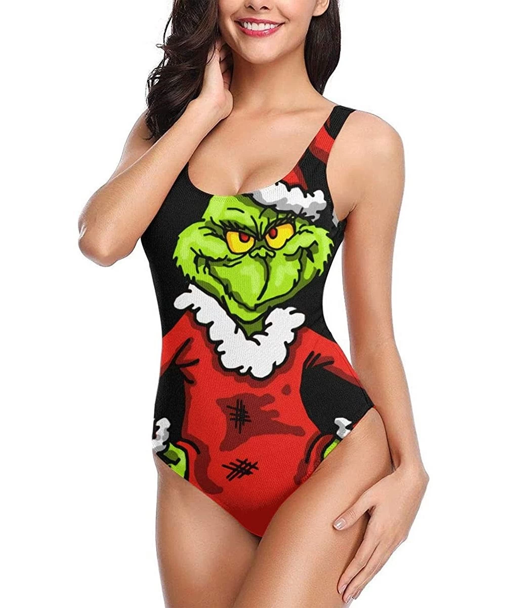 One-Pieces Grinchy Grinch One Piece Swimsuit for Women U Neck Backness Swimsuits Beachwear - CX18XDO3U33