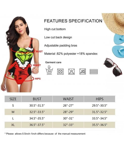 One-Pieces Grinchy Grinch One Piece Swimsuit for Women U Neck Backness Swimsuits Beachwear - CX18XDO3U33