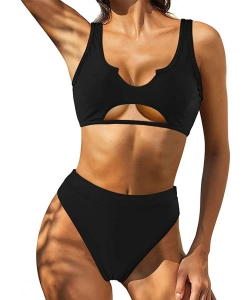 Sets Women Cutout Cheeky High Waisted Tie Dye Sporty 2 Piece Bikini - 0113black - CY193GWNO8O