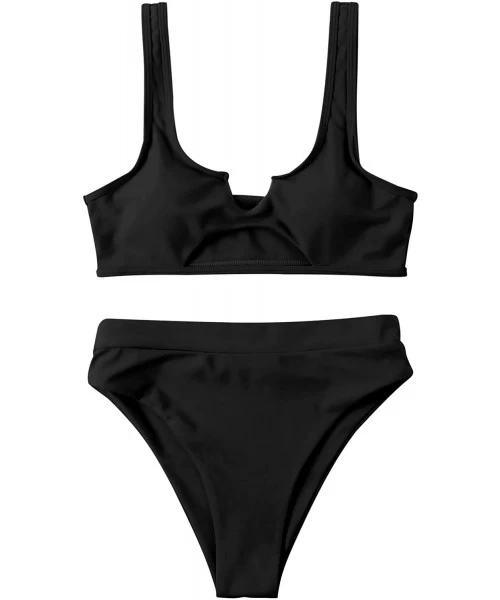 Sets Women Cutout Cheeky High Waisted Tie Dye Sporty 2 Piece Bikini - 0113black - CY193GWNO8O