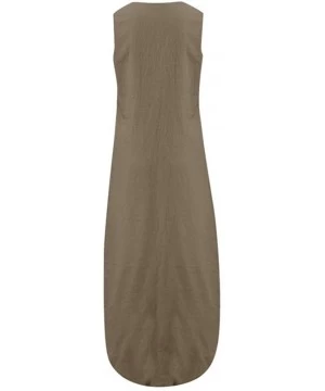 One-Pieces Women Sleeveless V-Neck Printed Maxi Dress Vestido Split Hem Baggy Kaftan Long Dress - A-khaki - C718SCSA3UQ