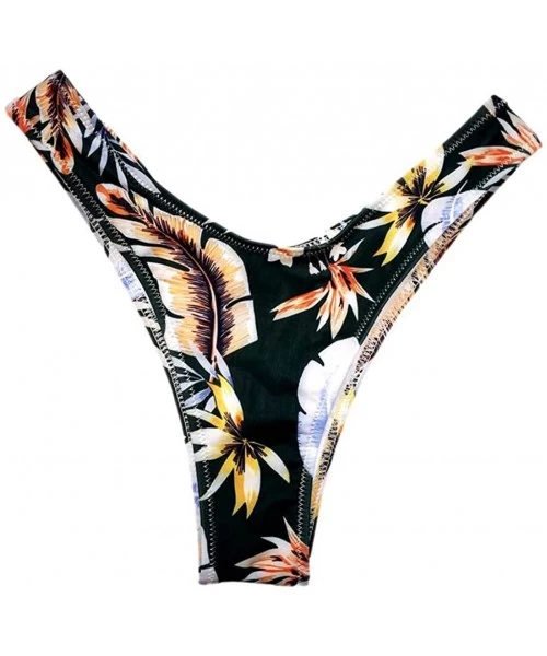 Rash Guards Women's Hot Summer Brazilian Floral Printed Beachwear Bikini Bottom Thong Swimwear Multicolor - Black2 - CG196UNQZDO