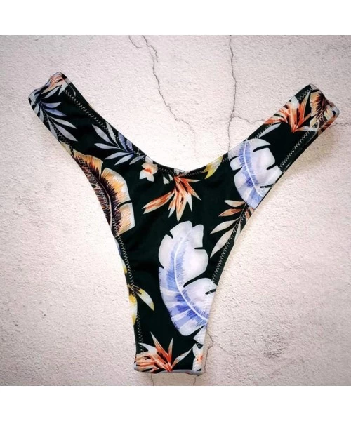 Rash Guards Women's Hot Summer Brazilian Floral Printed Beachwear Bikini Bottom Thong Swimwear Multicolor - Black2 - CG196UNQZDO