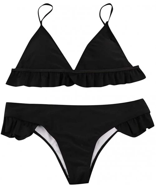 Sets Women's Swimwear Two-Piece Push-up Bikini Set Ruffled Swimsuit Low-waist Swimsuit Set - Black - CP18SYAZW27