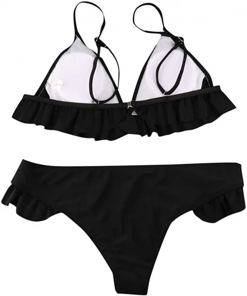 Sets Women's Swimwear Two-Piece Push-up Bikini Set Ruffled Swimsuit Low-waist Swimsuit Set - Black - CP18SYAZW27