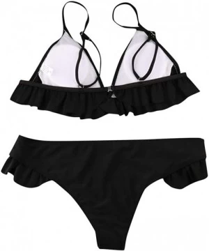 Sets Women's Swimwear Two-Piece Push-up Bikini Set Ruffled Swimsuit Low-waist Swimsuit Set - Black - CP18SYAZW27