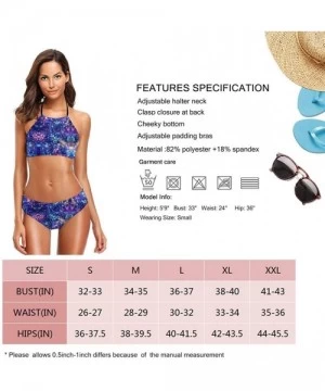 Sets Swimsuits for Women High Neck Bikini Floral Print 2 Piece Sexy Blue Tie Dye - Colorful Galaxy Bling Bling Stars - CN19C6...