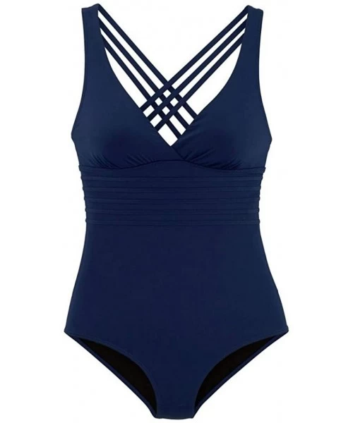 One-Pieces Swimsuits for Women One Piece Summer Sexy Deep V Neck Backless Soild Swimwear Beachwear Swimsuit Monokini Set Blue...