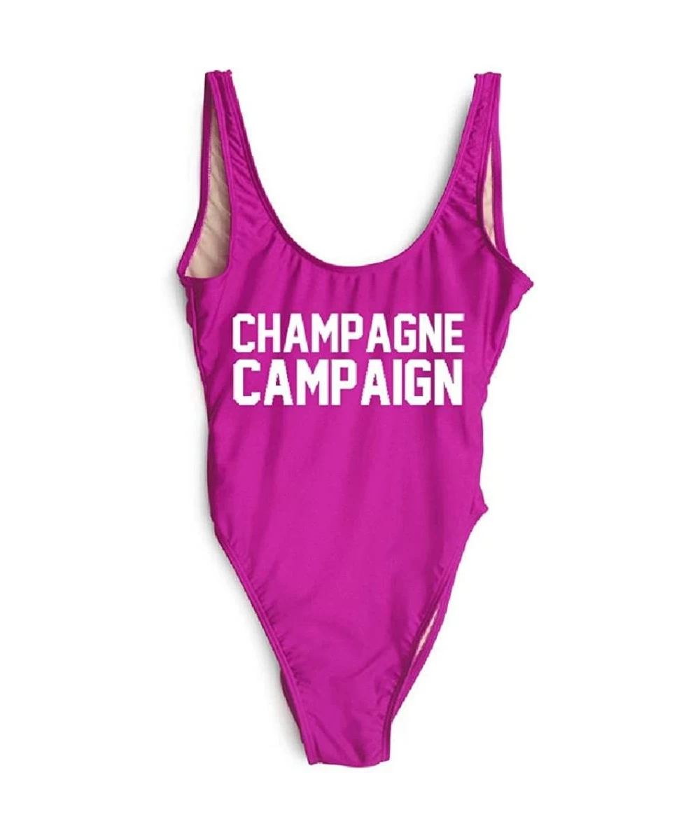 One-Pieces Champagne Campaign Letter Plus Size Swimwear Party Sexy Bodysuit Beachwear - Purple White - CC18CT544SD