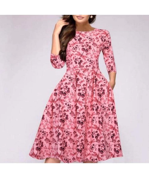 Cover-Ups Dress for Women Party-A-Line Pocket 3/4 Sleeve Boho Floral Print Elegant Loose Party Casual Summer Midi Swing Dress...