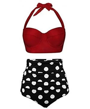 Tankinis Women's High Waist Bikini Swimwear Women's Vintage Print Beachwear Bikini Set Swimwear - Red - CF18SAGQ3XR