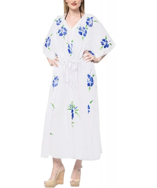 Cover-Ups Women's One Size Kaftan Loungewear Nightwear Swim Cover Ups Drawstring - Ghost White_s947 - CN121U7TIWT