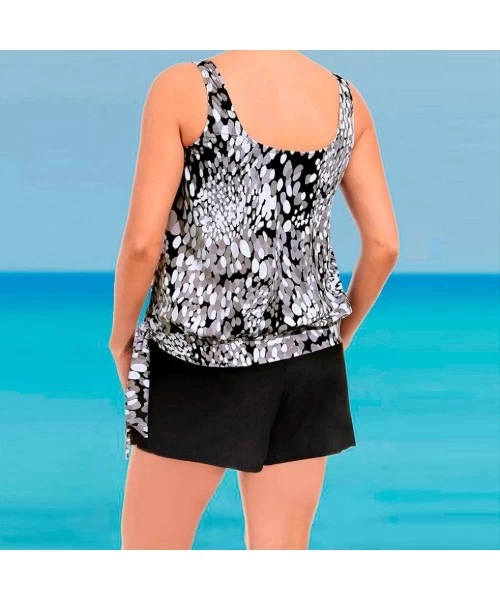 Racing Fashion Women Ladies Tankini Set Vest Shorts Two Piece Swimsuits - Black - CJ180CH3XXL