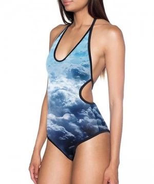 One-Pieces Womens Digit Print Backless One-Piece Swimsuit - Blue - CX12N2ELOOH