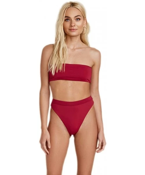 Bottoms Seamless Cheeky Coverage Hi-Waist Banded Bikini Bottom - Garnet - CU18NYSMOWO