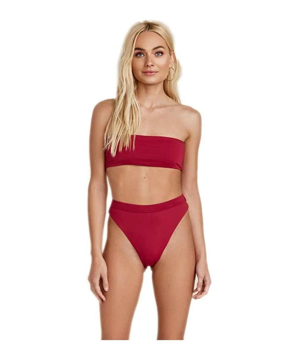 Bottoms Seamless Cheeky Coverage Hi-Waist Banded Bikini Bottom - Garnet - CU18NYSMOWO