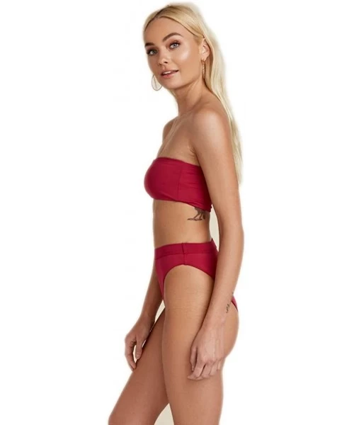 Bottoms Seamless Cheeky Coverage Hi-Waist Banded Bikini Bottom - Garnet - CU18NYSMOWO