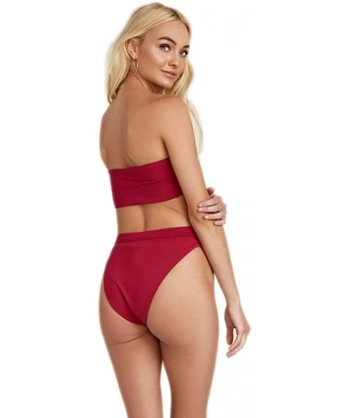 Bottoms Seamless Cheeky Coverage Hi-Waist Banded Bikini Bottom - Garnet - CU18NYSMOWO