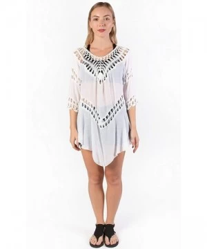 Cover-Ups Women's Crochet Beach Swimsuit Cover Up Bohemian Top - White - CB18KS2M2U3