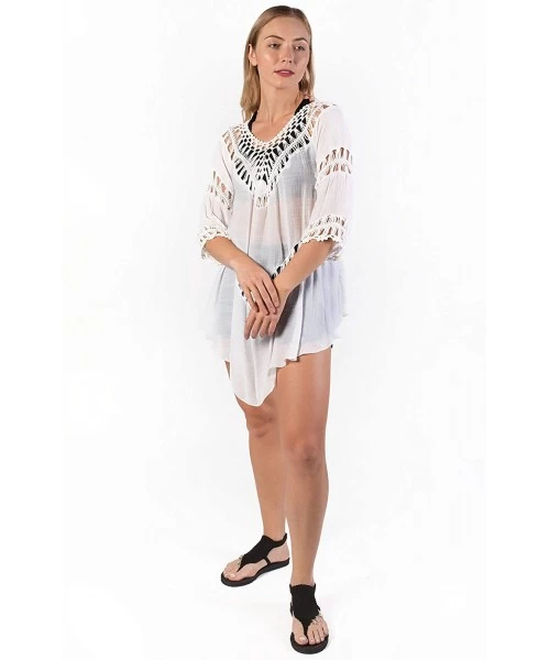 Cover-Ups Women's Crochet Beach Swimsuit Cover Up Bohemian Top - White - CB18KS2M2U3