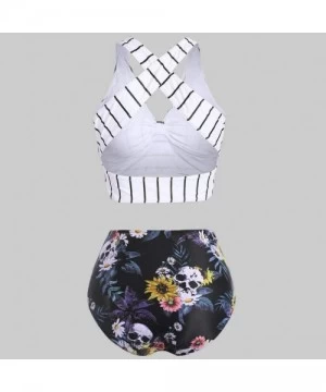 Board Shorts Women's Striped Sunflower Print Push-Up Padded Plus Size Overlay Bikini Swimsuit Beachwear - C White - CP199XCOXK9