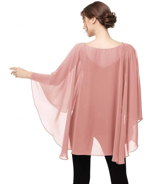 Cover-Ups Soft Chiffon Capelet capes Poncho Stole For Womens Cover Up - Blush - C019C68HNEC