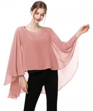 Cover-Ups Soft Chiffon Capelet capes Poncho Stole For Womens Cover Up - Blush - C019C68HNEC