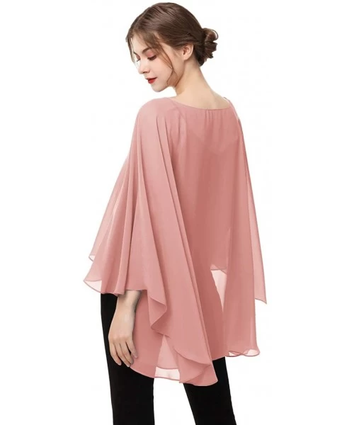 Cover-Ups Soft Chiffon Capelet capes Poncho Stole For Womens Cover Up - Blush - C019C68HNEC