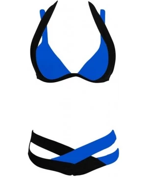 Tops Women Two-Piece Swimsuits - Sexy Front Cross Bathing Suit Cute Beach Bathing Suit - Blue - C3194YZ6TZD