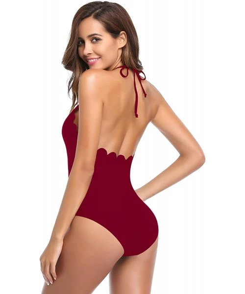 One-Pieces Women's Deep V Padded Backless High Cut Leotard One Piece Swimsuits Bathing Suits - Burgundy - C - CN17YSDL35K