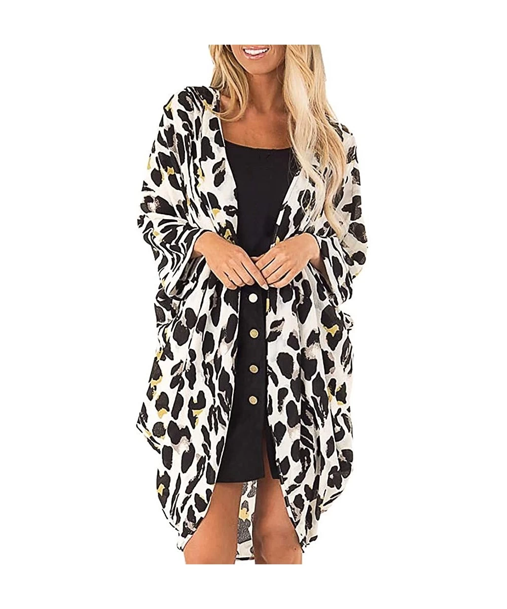 Cover-Ups Cardigan for Women Leopard Print Cardigans Coat Bikini Swimsuit Smock Casual Loose Tops Blouse Beach Coverups White...