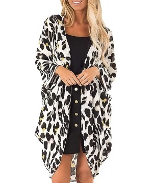 Cover-Ups Cardigan for Women Leopard Print Cardigans Coat Bikini Swimsuit Smock Casual Loose Tops Blouse Beach Coverups White...