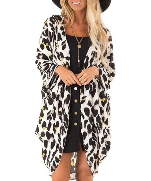 Cover-Ups Cardigan for Women Leopard Print Cardigans Coat Bikini Swimsuit Smock Casual Loose Tops Blouse Beach Coverups White...