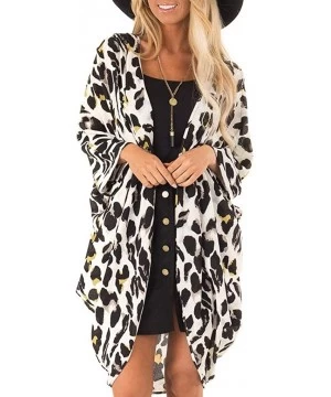 Cover-Ups Cardigan for Women Leopard Print Cardigans Coat Bikini Swimsuit Smock Casual Loose Tops Blouse Beach Coverups White...