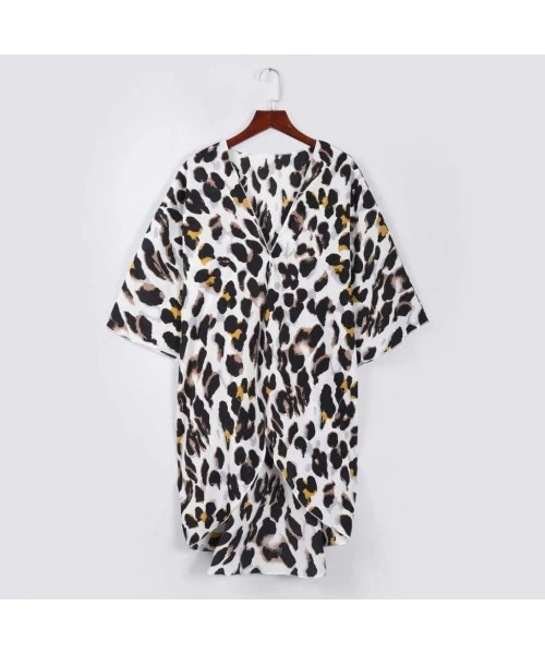 Cover-Ups Cardigan for Women Leopard Print Cardigans Coat Bikini Swimsuit Smock Casual Loose Tops Blouse Beach Coverups White...